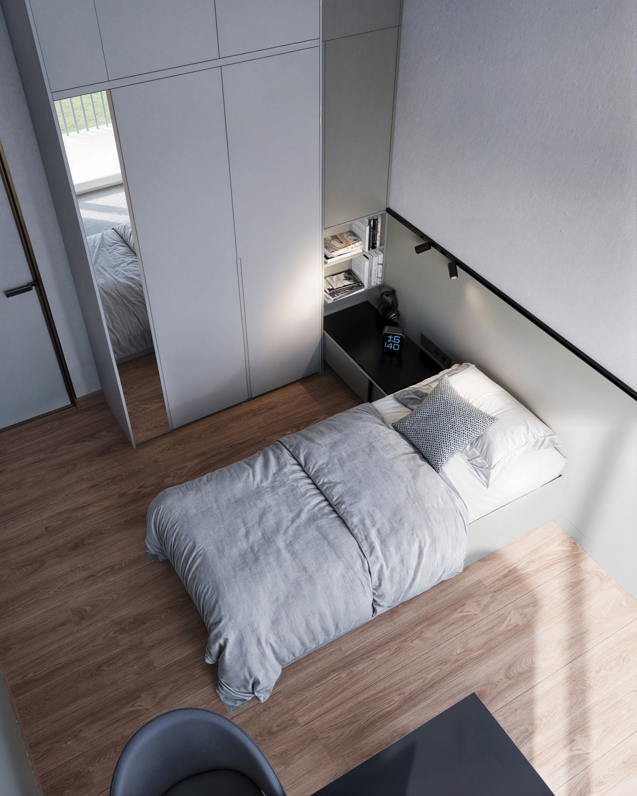 Smaller bedroom set up as a study.
