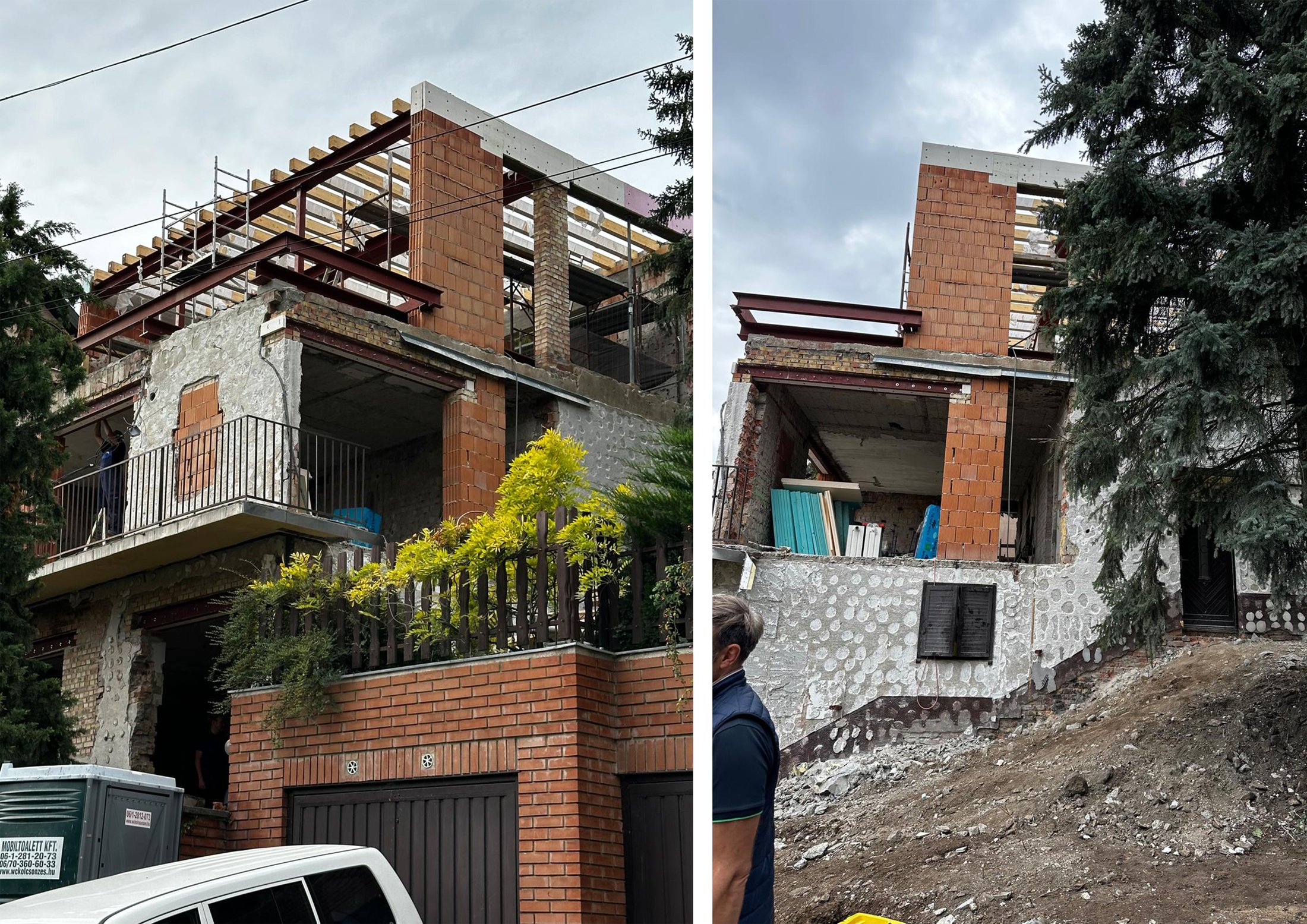 Existing condition of the villa before and during renovation.
