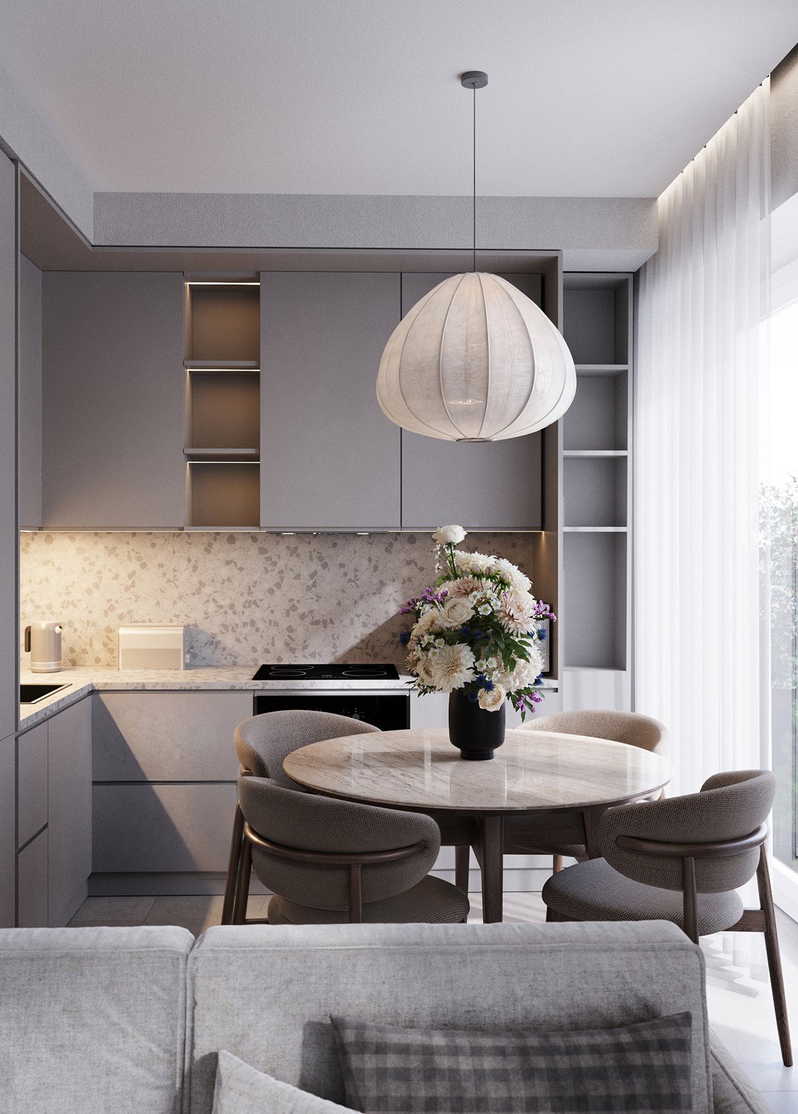 Compact kitchen breakfast nook.