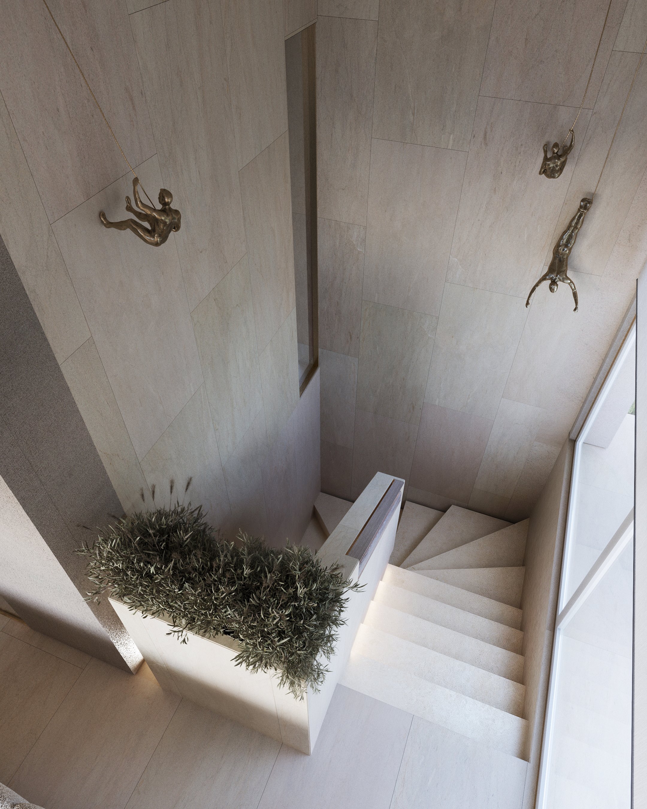 Stairwell landing detail with planting.