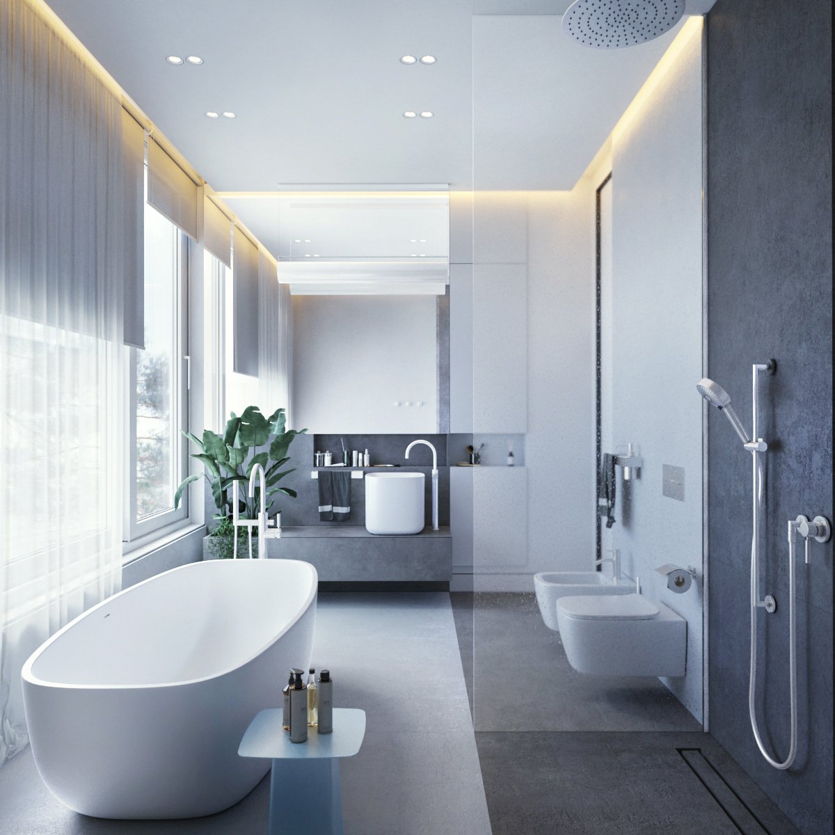 Bathroom with a freestanding tub.
