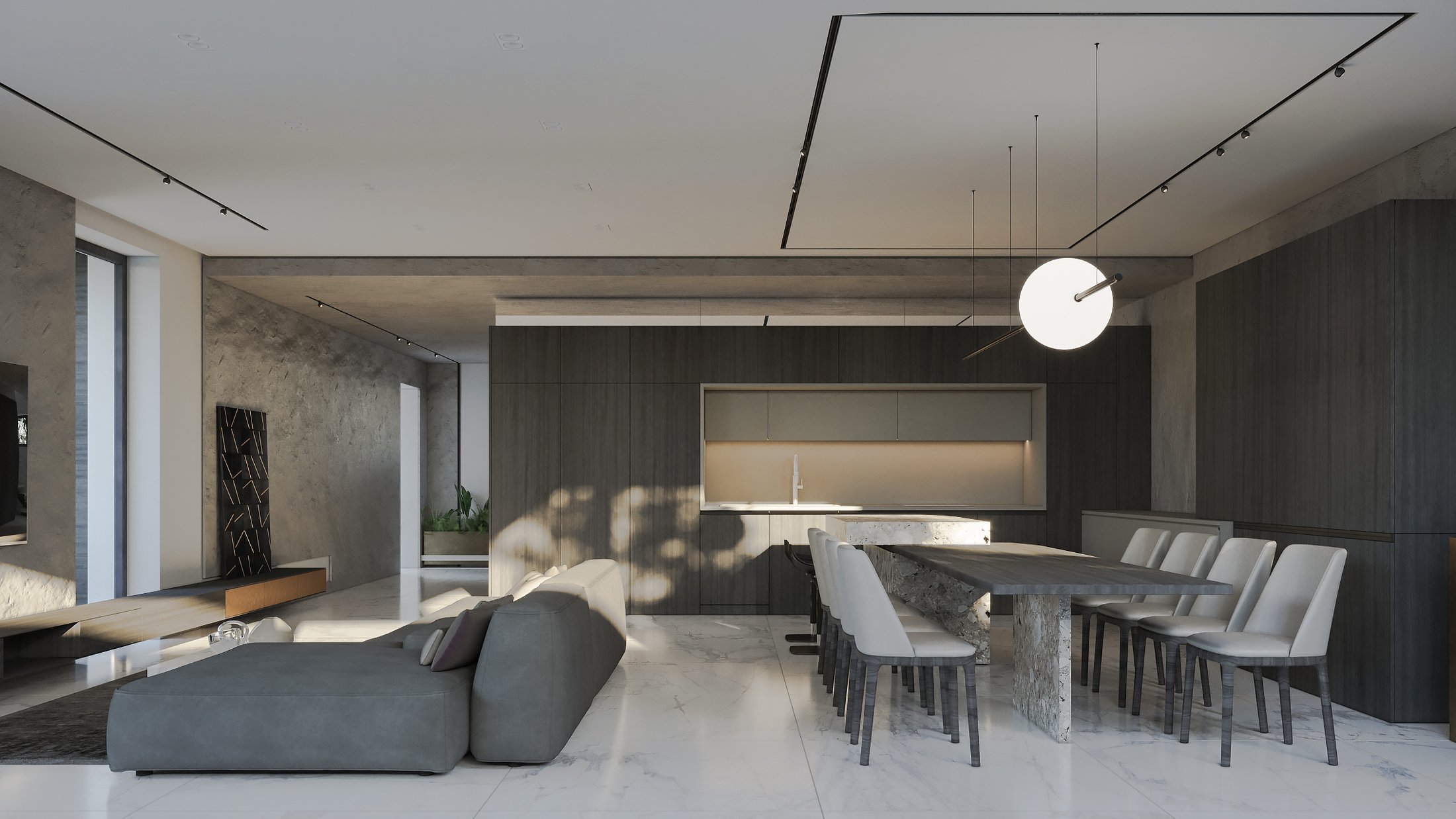 Combined living and dining space.