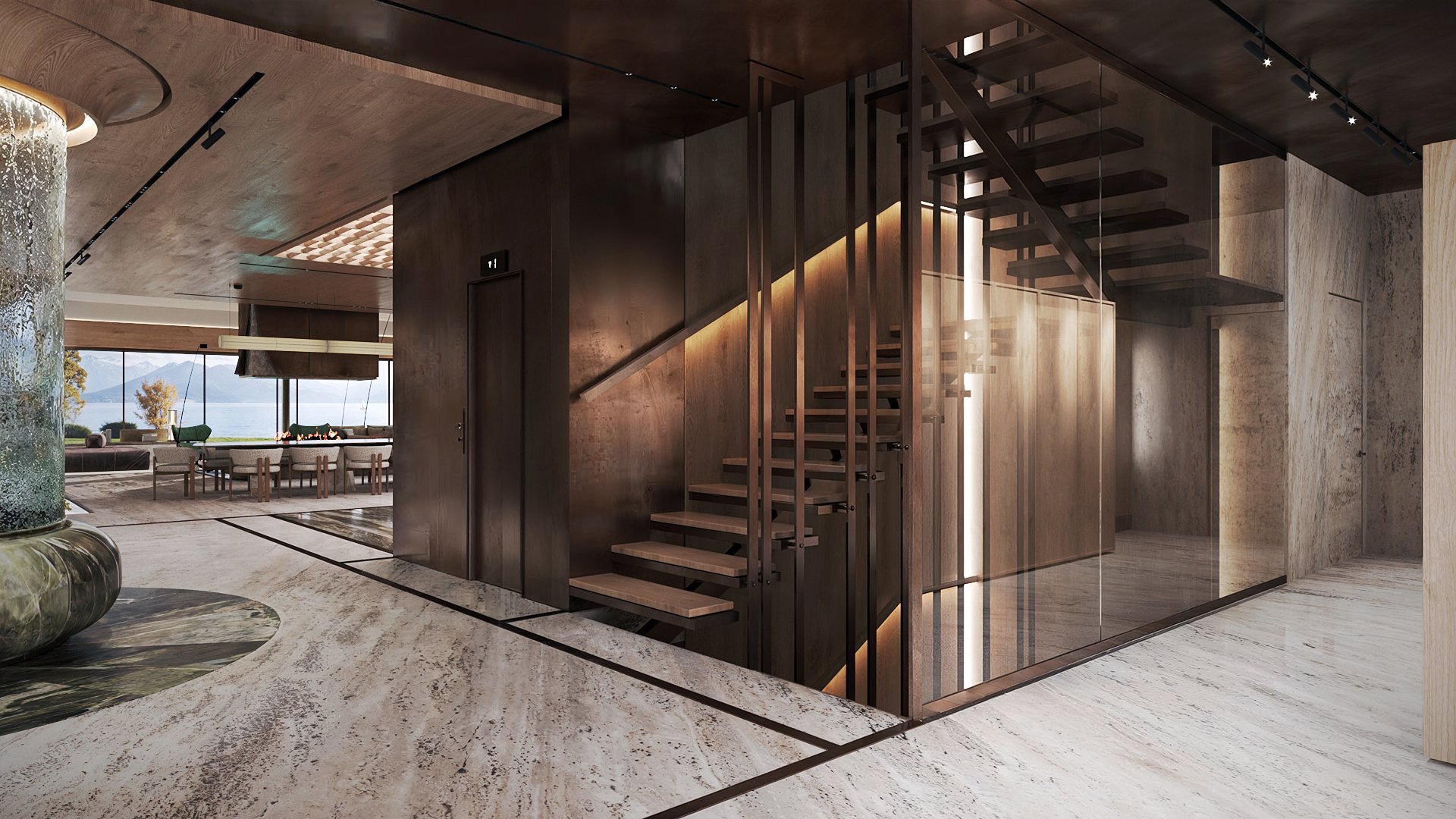 Staircase interior corridor, alternate angle.